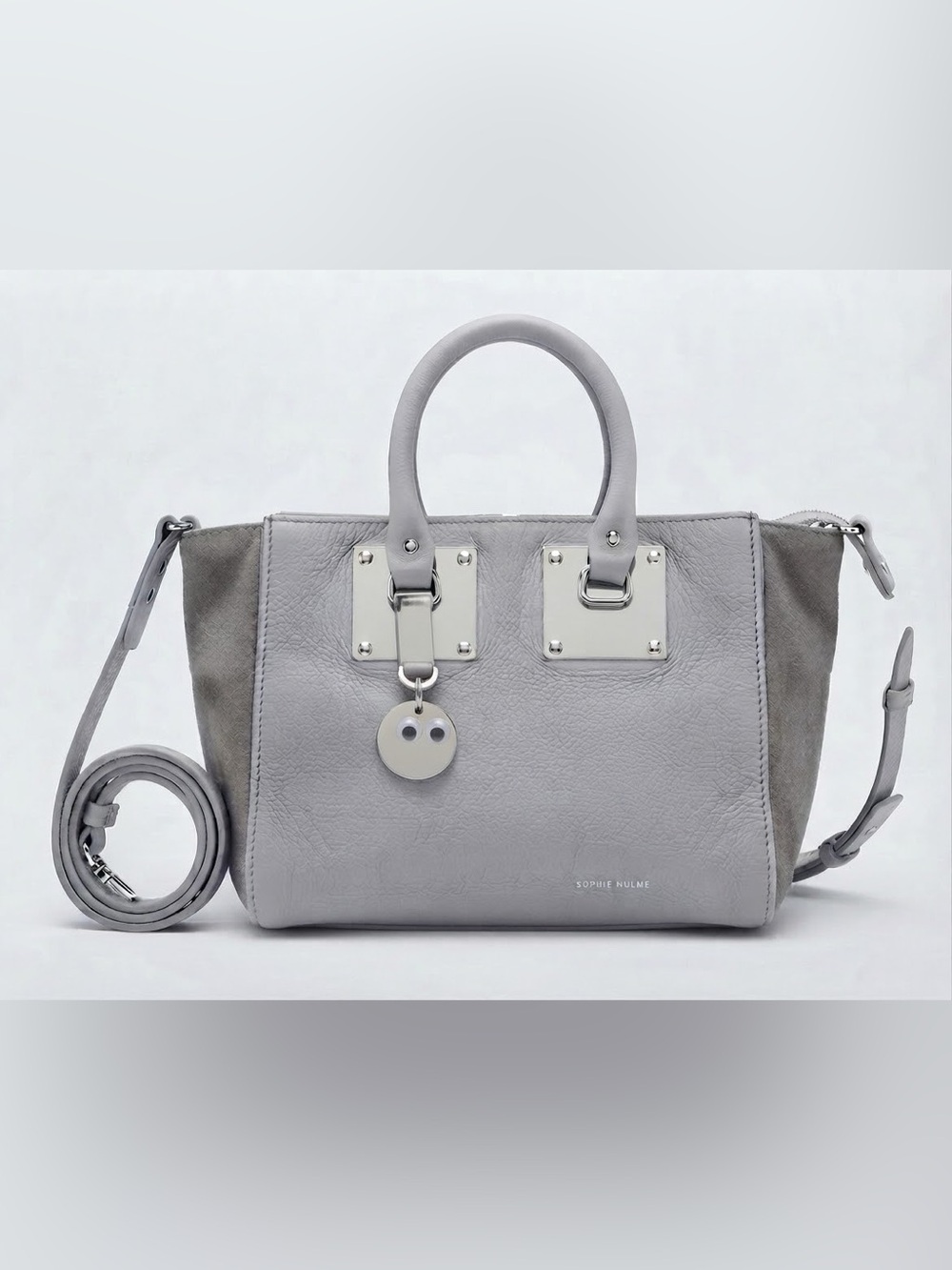 Rare Sophie Hulme Light Grey Leather Satchel Detachable Strap, Googly eye charm